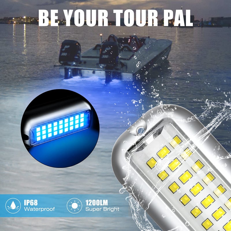 BASIKER BS1 Marine LED Boat Light (2x1200LM 27LED), 10-36V, 316 Stainless Steel, IP68, Air or Underwater, Surface Mount Designed for Cruise Ships, Yachts, Boats, Sailboat, Pontoon, Transom (Blue) - Image 3